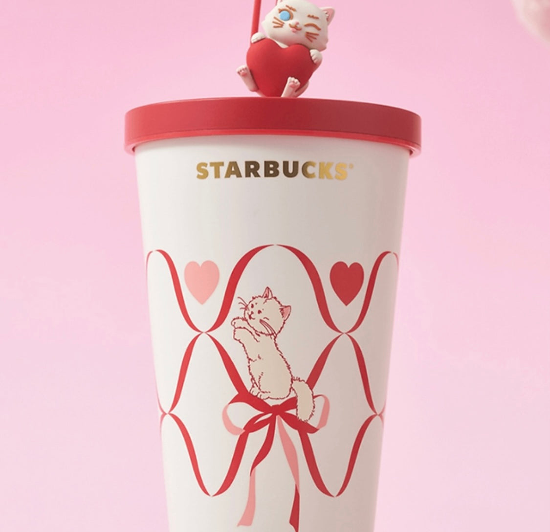 China Valentine Cat and Hearts Stainless Steel Straw Cup
550ml