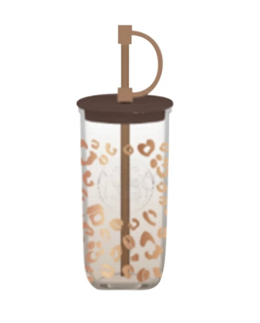 Starbucks Starbucks China 2026 Leopard Print Series 530ml triangular glass with straw stopper