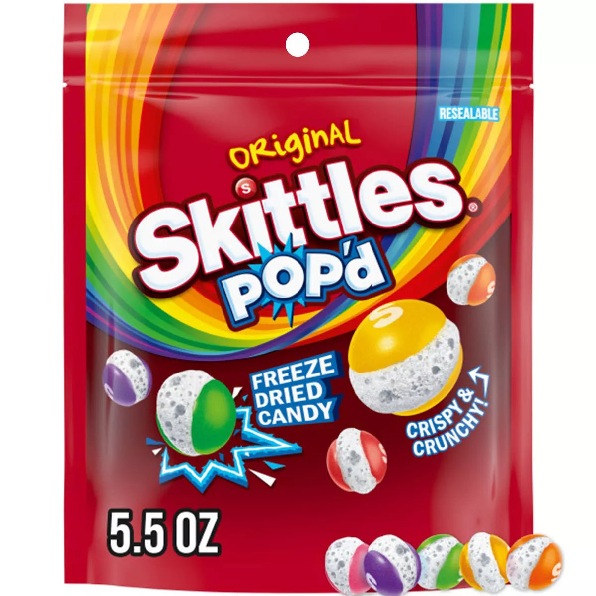 Bolsa Resellable de SKITTLES POP'd Originals Freeze Dried Candy - 5.5oz