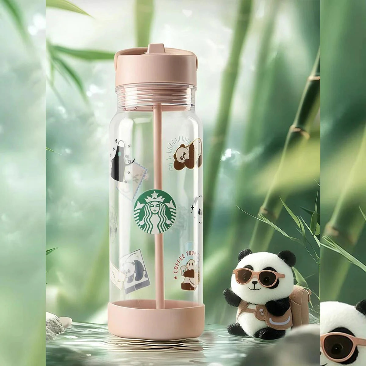 Botella de plástico Starbucks China Traveling Panda series 1100ml