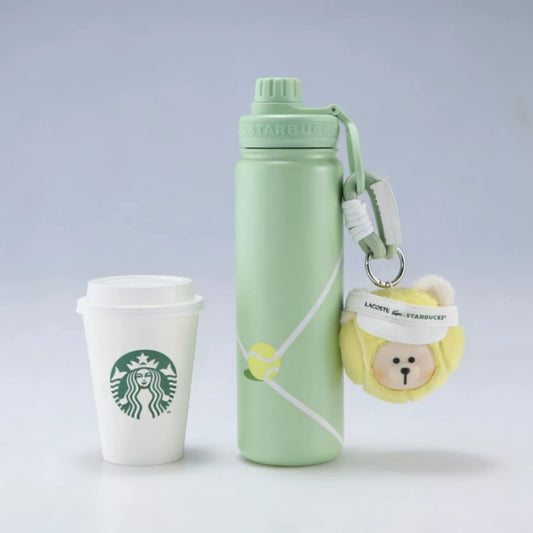 Termo verde de acero inoxidable con llavero de peluche Starbucks China 2026 X LACOSTE co-brand t 750ml