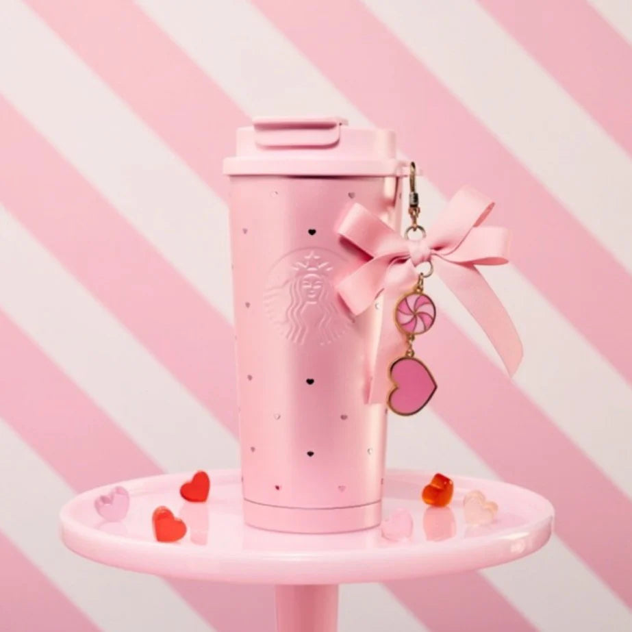 Vaso de Acero Inoxidable Rosa con Charm Starbucks China 2026 Pupu Duck Valentine's Day series 480ml 16.89oz
