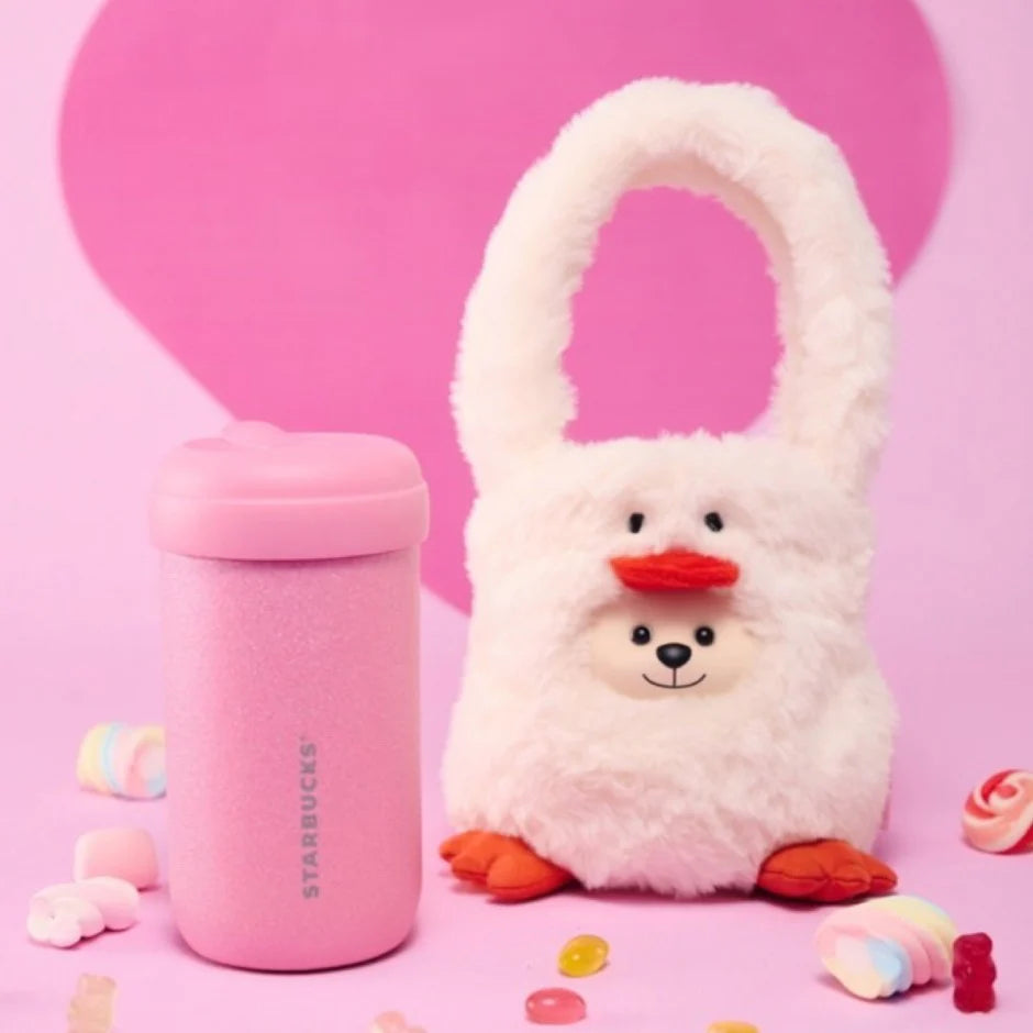 Termo de Acero Inoxidable con bolsa de peluche Starbucks China 2026 Pupu Duck Valentine's Day series 450ml 15.84oz