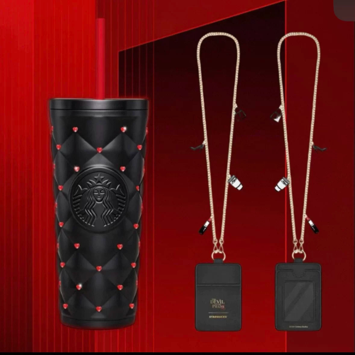 Vaso Térmico Starbucks x The Devil Wears Prada con Cristales en forma de corazón de acero inoxidable 590 ml Edición China