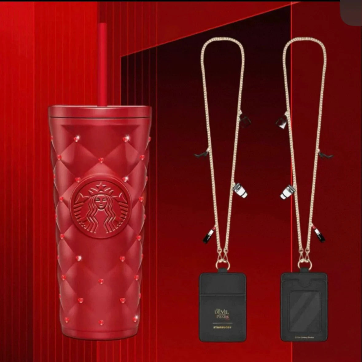 Vaso Térmico Starbucks x The Devil Wears Prada con Cristales en forma de corazón de acero inoxidable 590 ml Edición China
