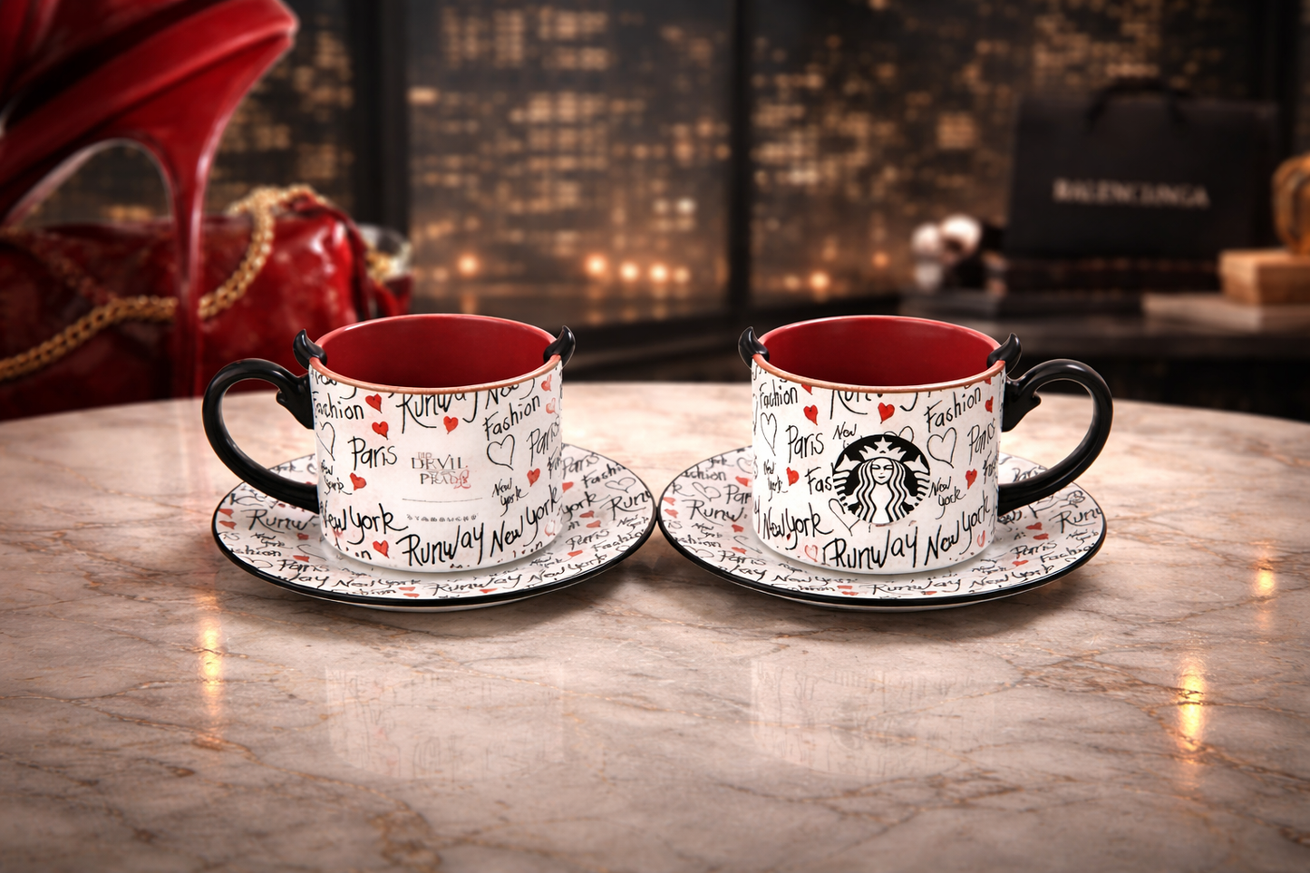 Taza Starbucks x The Devil Wears Prada con Plato – Edición China 360 ml Set Premium