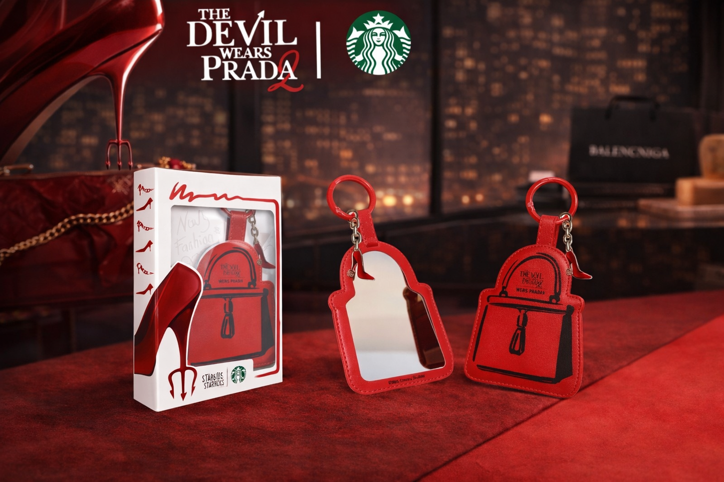 Llavero Starbucks x The Devil Wears Prada – Edición China con Espejo y Diseño Fashion