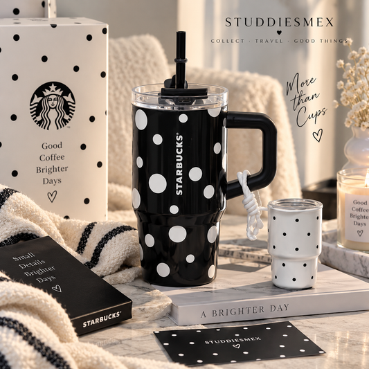 Starbucks China Polka Dot 2026 · Black 21 oz Stainless Steel Tumbler with Keychain