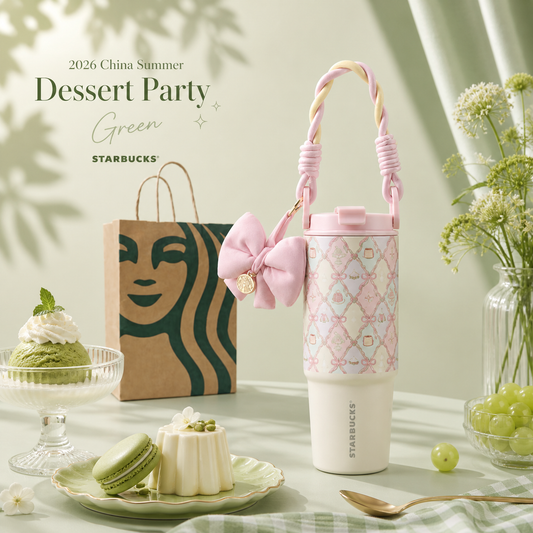 Termo de acero inoxidable con llavero de moño Starbucks 2026 China Summer Dessert Party Pink 28oz