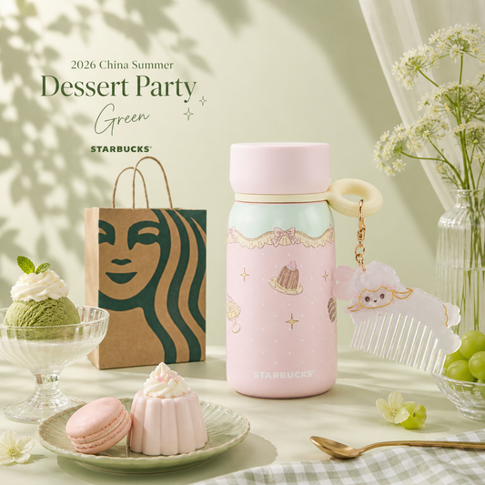 Termo rosa de acero inoxidable  con llavero de peine Starbucks 2026 China Summer Dessert Party Pink 10oz