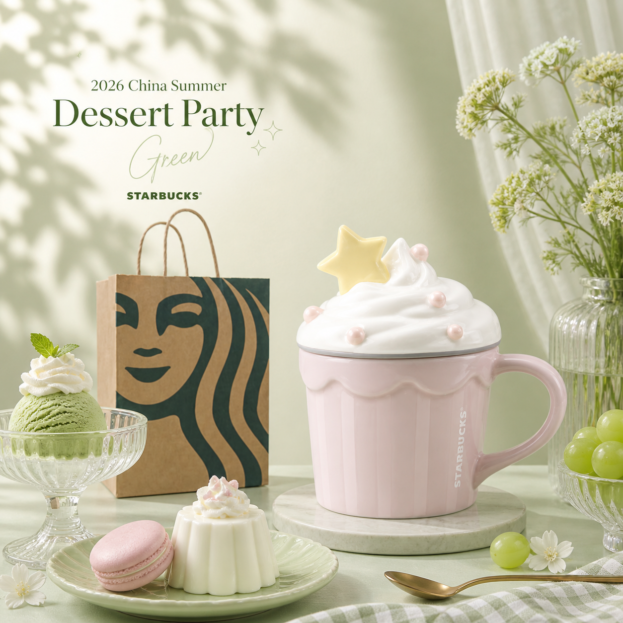 Taza rosa de cerámica Starbucks 2026 China Summer Dessert Party Pink Ice Cream 10oz