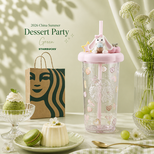 Vaso de vidrio Starbucks 2026 China Summer Dessert Party Pink Triangle 17oz