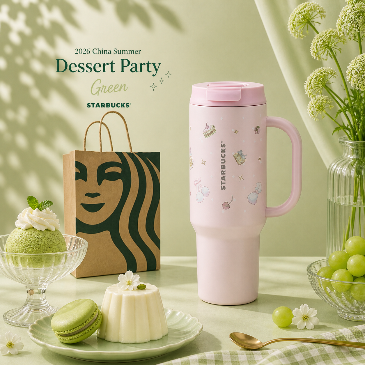 Termo de acero inoxidable Starbucks 2026 China Summer Dessert Party Pink 41oz