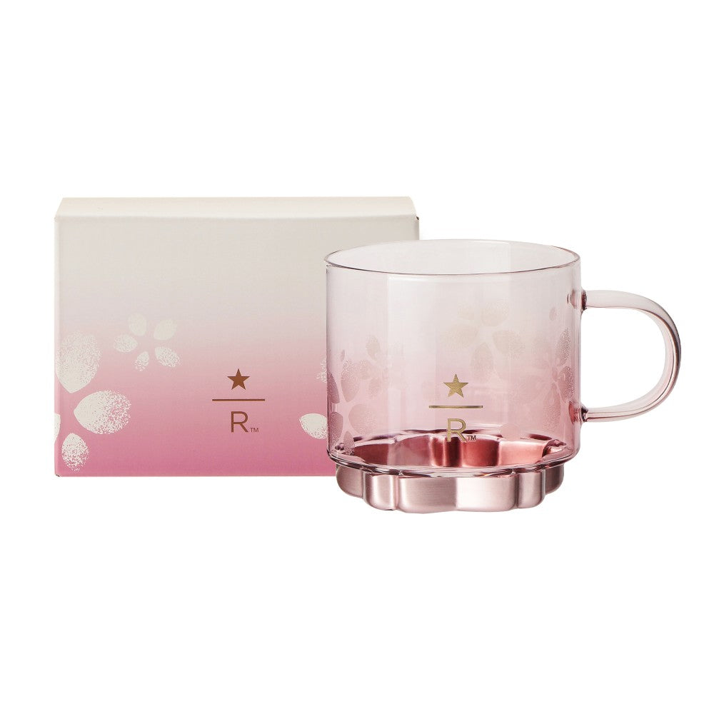 Taza de vidrio con asa Starbucks Reserve® con fondo rosa Sakura 2026 355 ml Japón