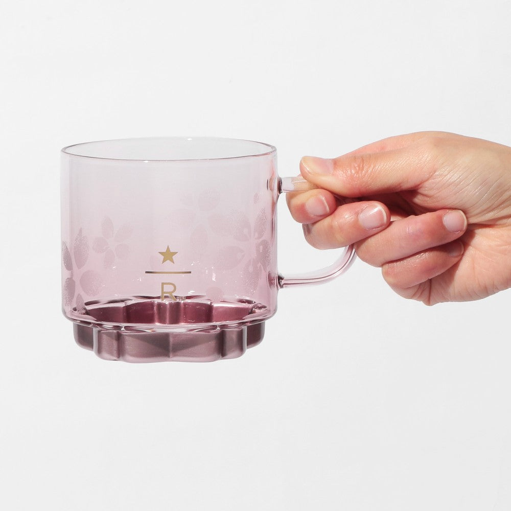 Taza de vidrio con asa Starbucks Reserve® con fondo rosa Sakura 2026 355 ml Japón