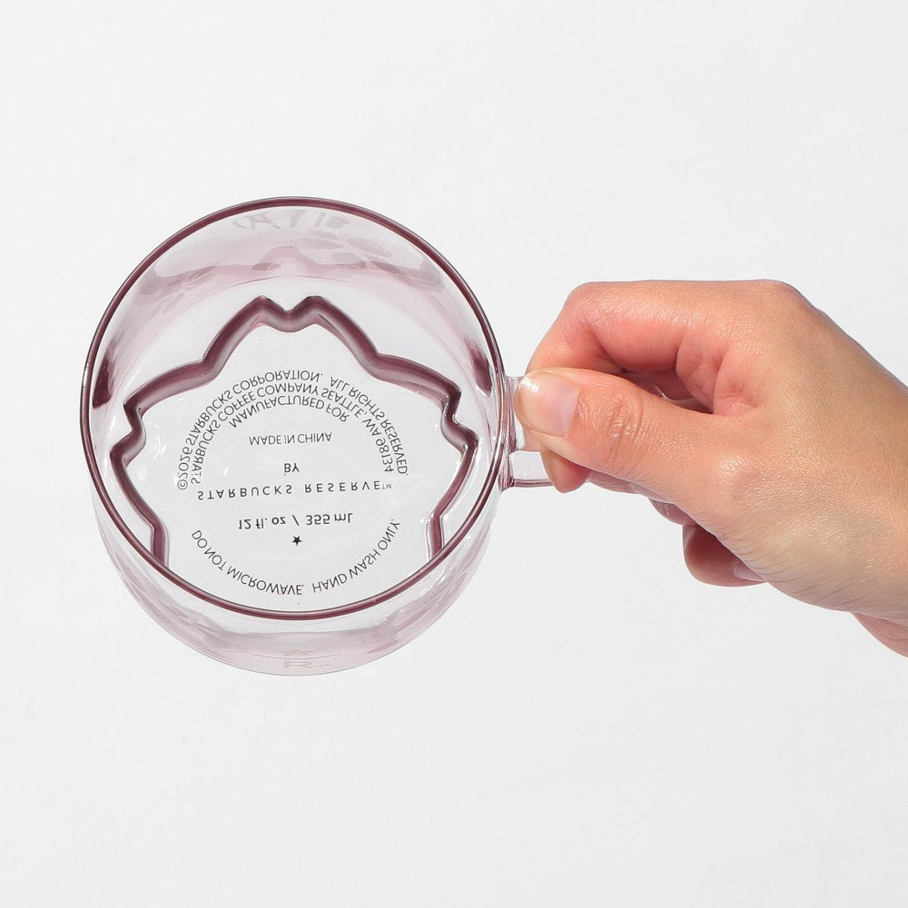 Taza de vidrio con asa Starbucks Reserve® con fondo rosa Sakura 2026 355 ml Japón