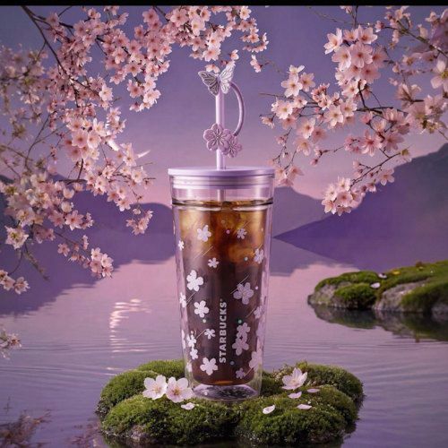 Starbucks 2026 China Twilight Sakura DW 22oz Glass Cup with Topper