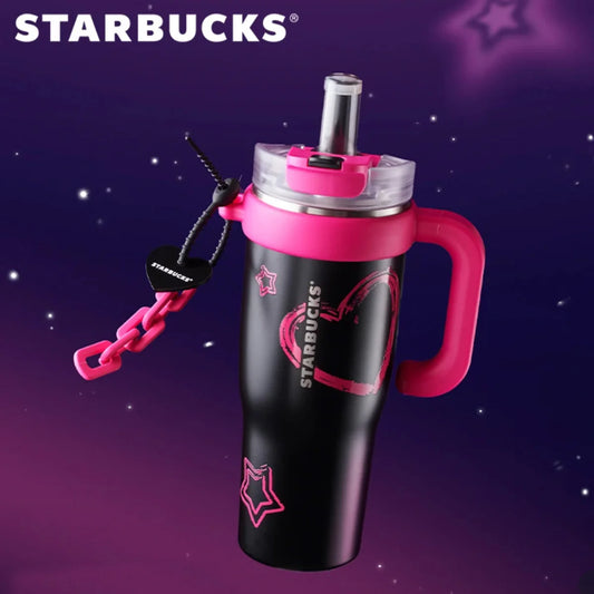 Starbucks China 2024 acero inoxidable negro con rosa