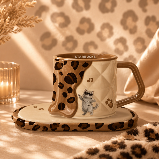 Taza de cerámica con porta taza Starbucks Starbucks China 2026 Leopard Print Series 365ml embossed mug with coaster