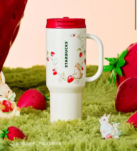 Bunny and Strawberries SS Double Drinking Mouth Cup with Handle Berry Good Time
1189ml / 40oz