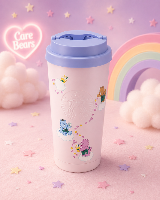 Vaso de Acero Inoxidable rosa con tapa morada Starbucks x Care Bears 2026 | Pink Stainless Steel Cup 473 ml 🧸💗