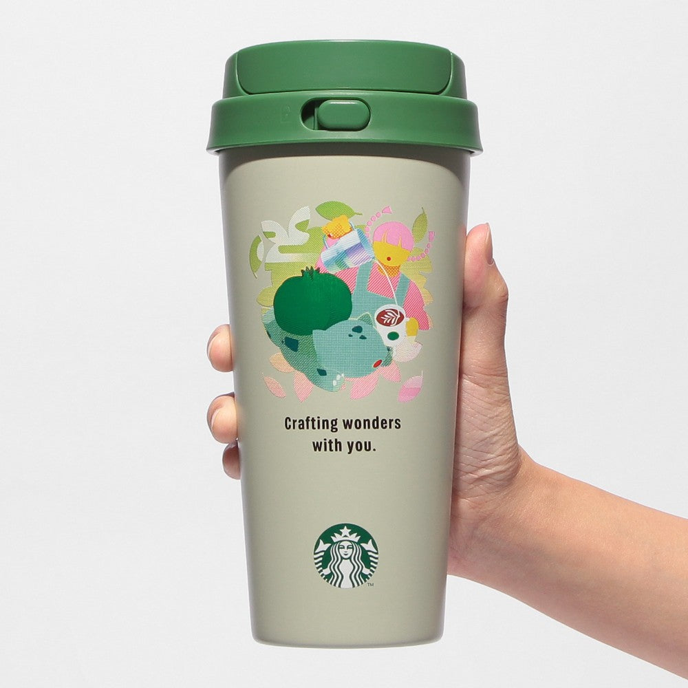 Vaso de acero inoxidable Pokémon + STARBUCKS Acero Inoxidable AGO Botella Fushigidane 473ml