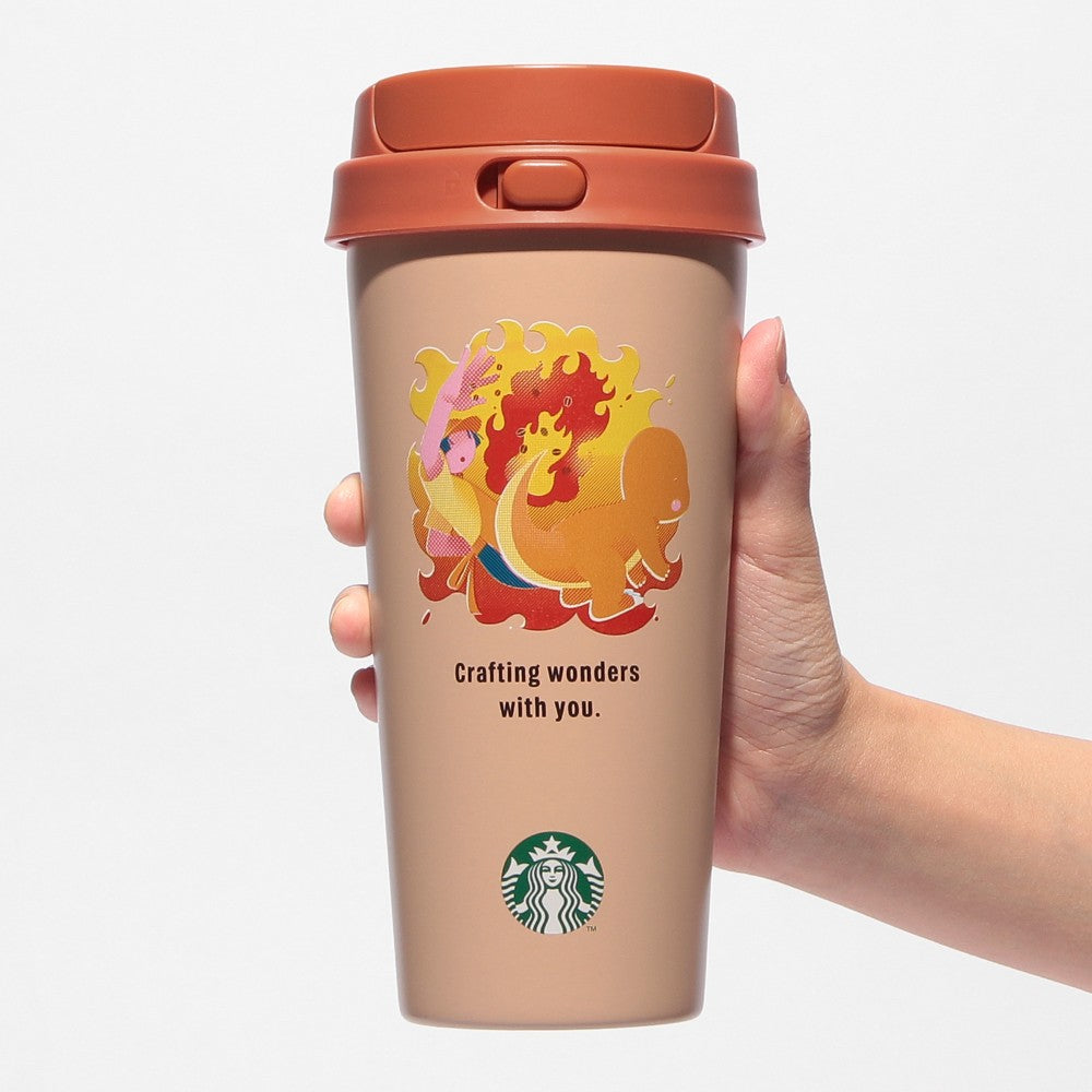 Vaso de acero inoxidable Togo Pokémon + STARBUCKS Acero Inoxidable A Botella GO Hitokage 473 Ml