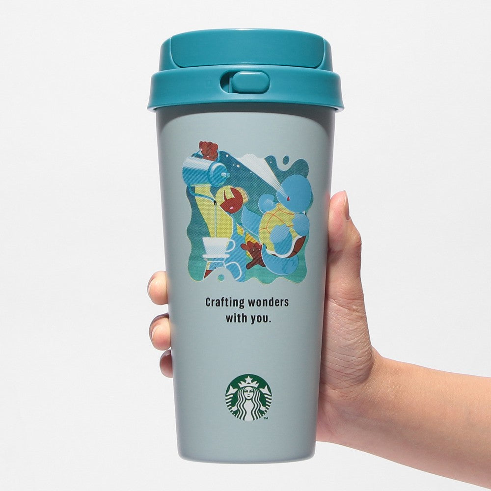 Vaso de acero inoxidable Pokémon + STARBUCKS Acero Inoxidable AGO Botella Zenigame 473 Ml