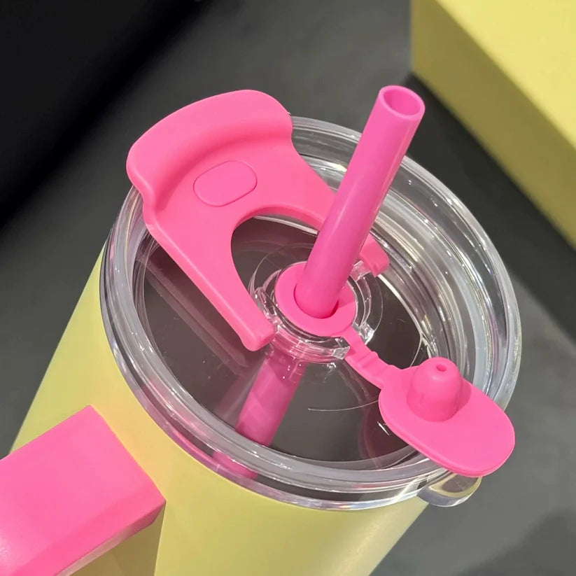 Starbucks China 2025 Trendy Colorblock Yellow Pink Stainless Steel Straw Cup with Handle