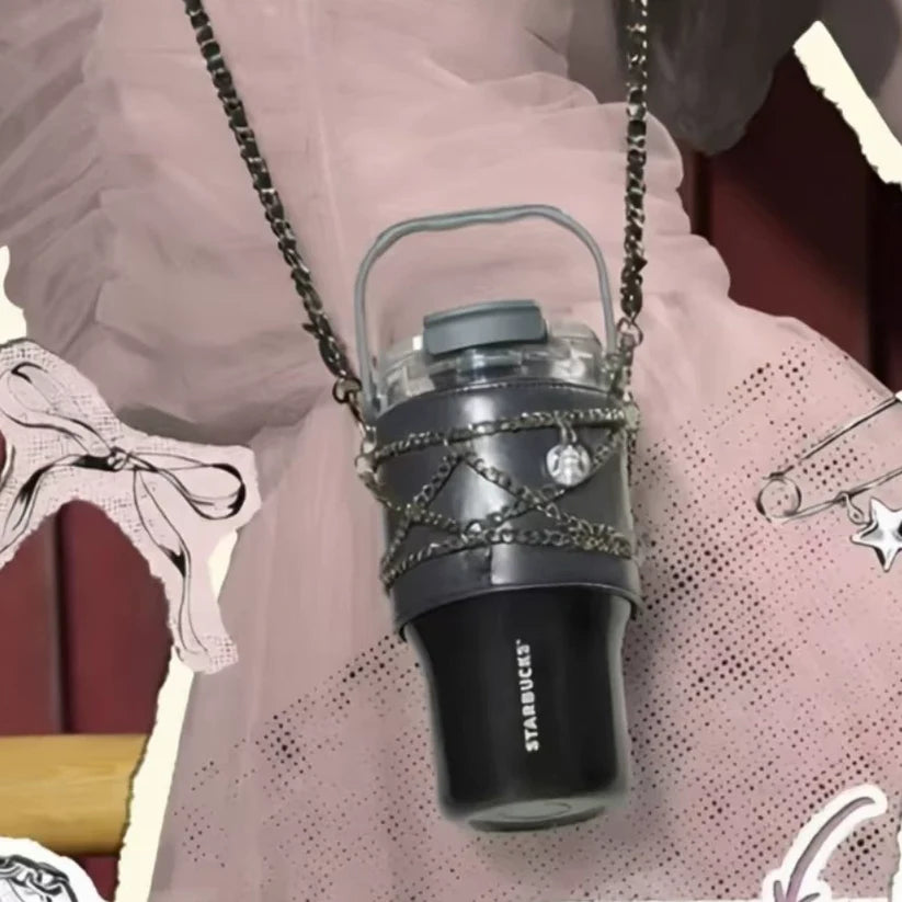 Termo de acero inoxidable negro crossbody con manga Starbucks China 2026 Ballet Series 610ml