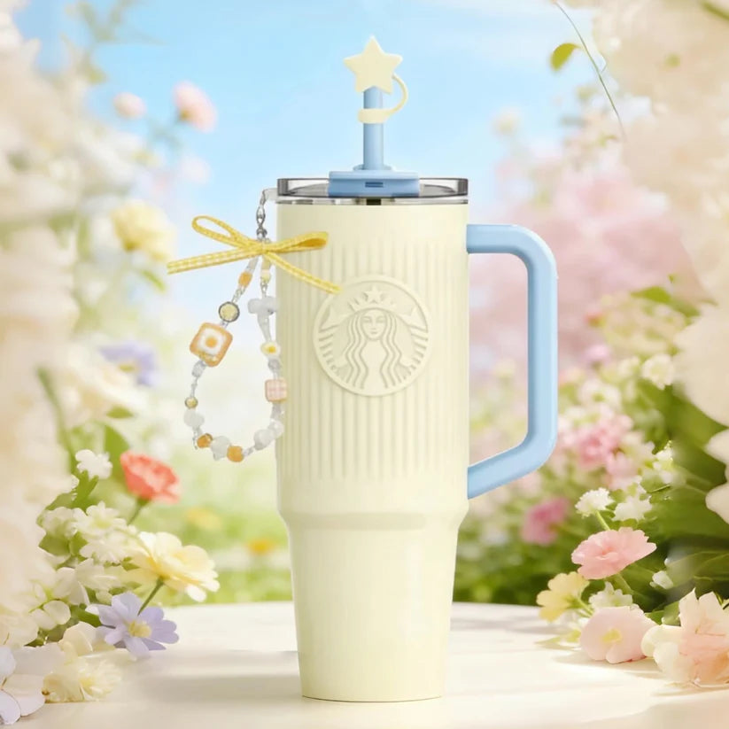 Starbucks China 2026 Spring Sunny Sky series 910ml yellow double mouth stainless steel cup with pendant