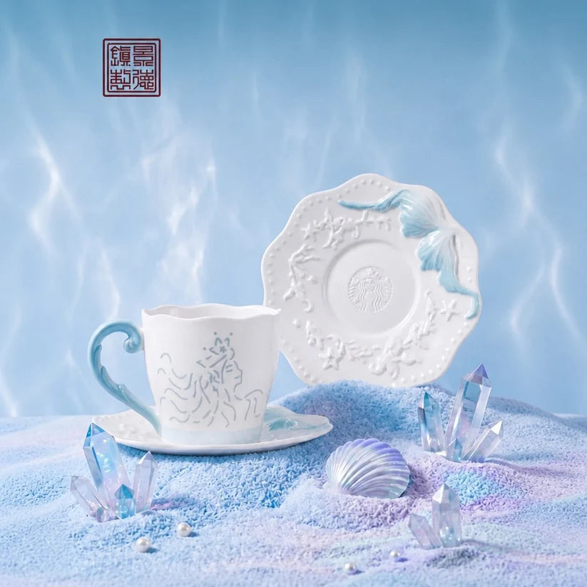 Taza con plato Starbucks China 2026 Undersea Wonder Series Jingdezhen 300ml 10.56oz