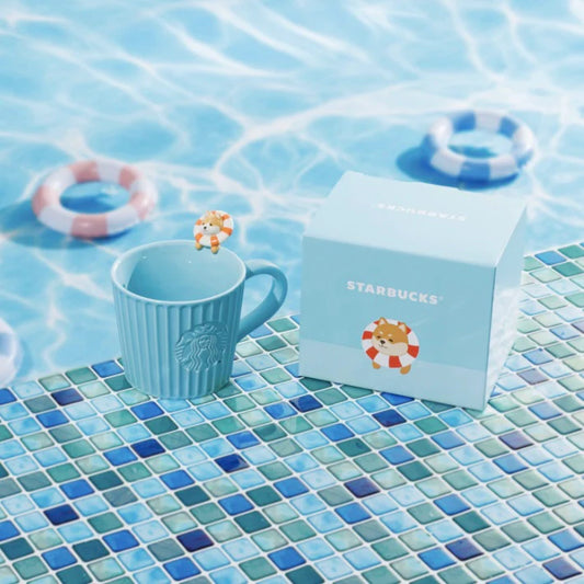 Taza de ceramica Starbucks Hong Kong Macau 2025 Summer Shiba Inu Series Blue Striped Mug 296ml 10.42oz