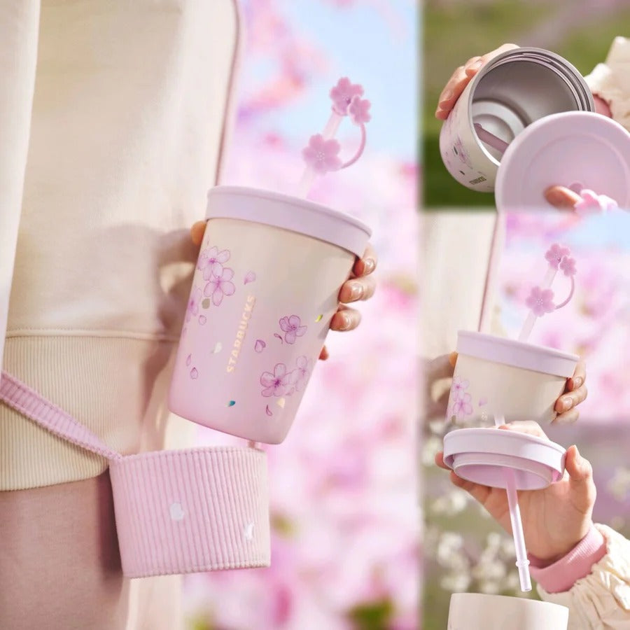 Sakura acero inoxidable con popote y manga