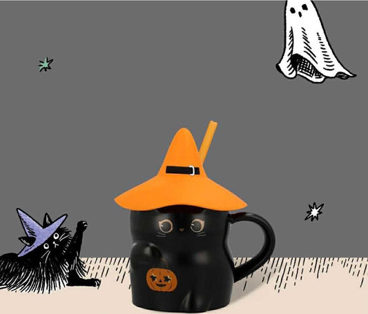 Starbucks Cats Spooky House Ceramic Mug With Straw and Lid 14oz