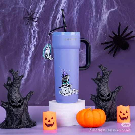 Starbucks Cats Spookt House Stainless Steel Cold Cup With Charm 24oz