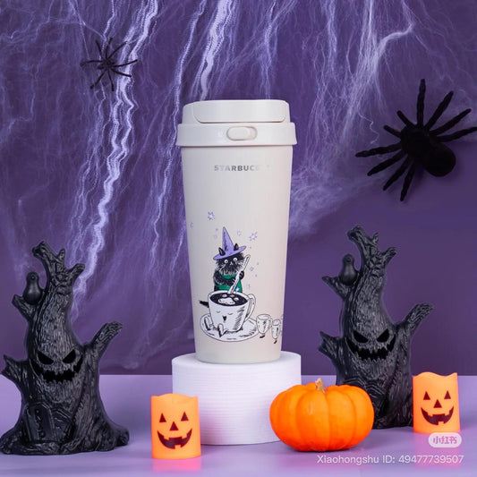 Starbucks Cats Spooky House Witch Cat Stainless Steel Tumbler 16oz