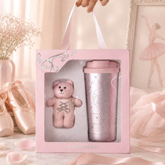 Vaso de Acero Inoxidable rosa con charm de Bearista 550ml 2026  Starbucks China 2026 Ballet Series