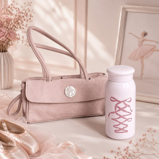 Termo rosa de acero inoxidable con glitter y bolsa pequeña Starbucks China 2026 Ballet Series
