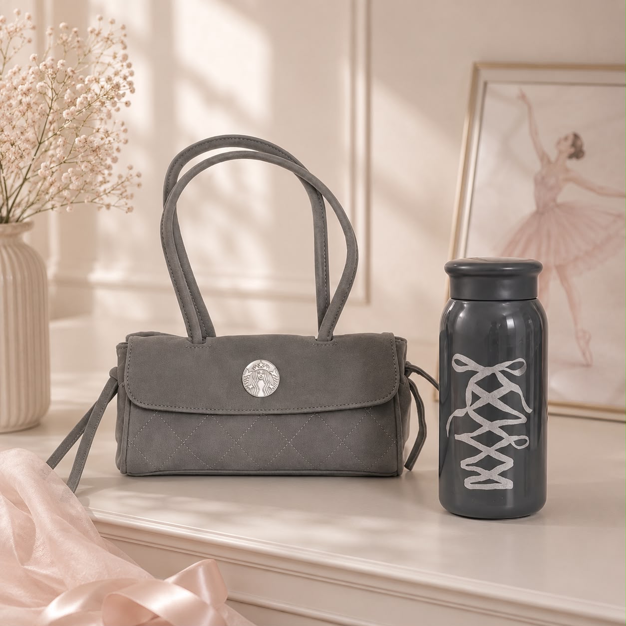 Termo de Acero Inoxidable negro con bolsa pequeña Starbucks China 2026 Ballet Series Black 355ml