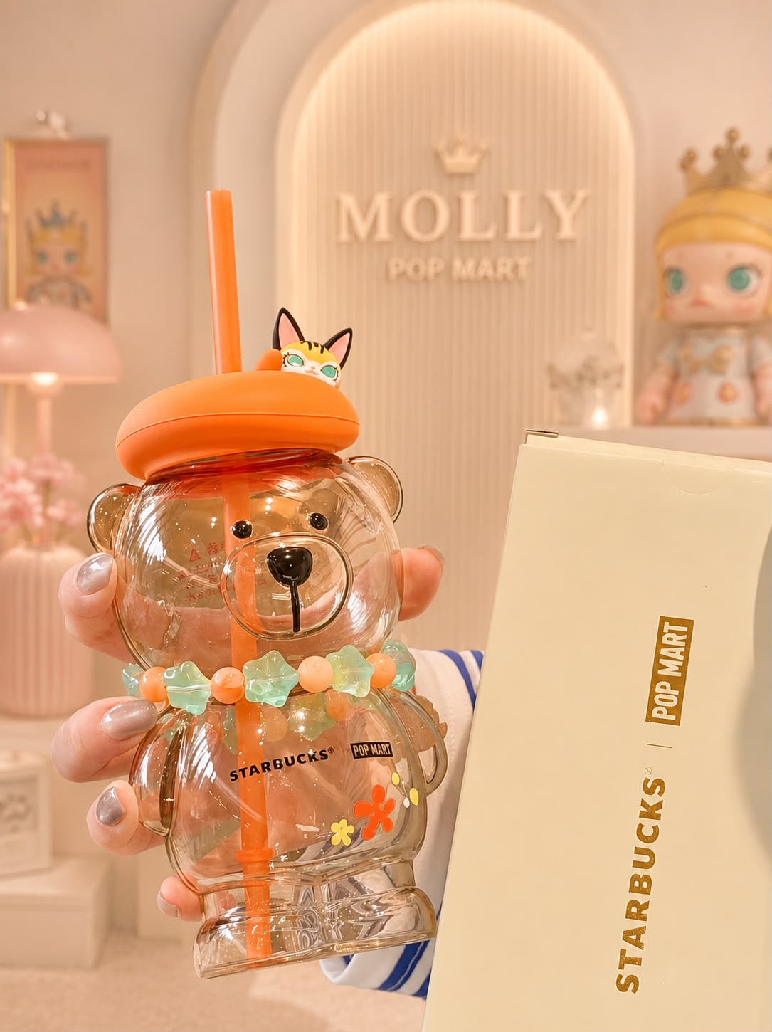 Bearista de Vidrio con popote Starbucks China 2026 X MOLLY series 460ml