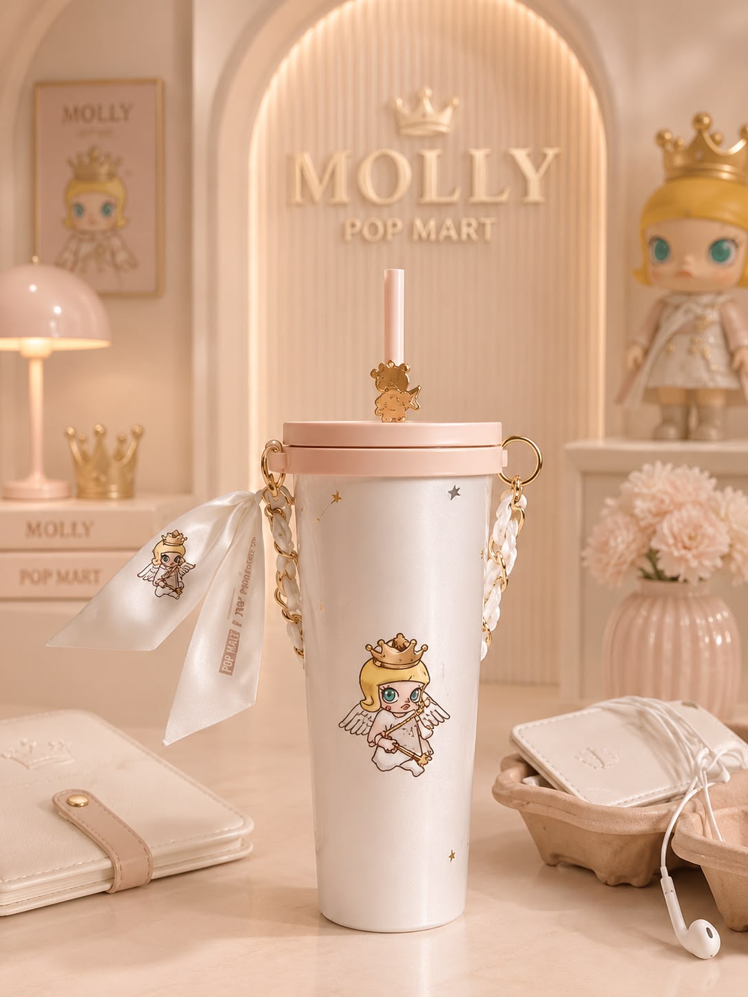 Vaso de Acero inoxidable con popote y cadena para colgar Starbucks China 2026 X MOLLY series 860ml