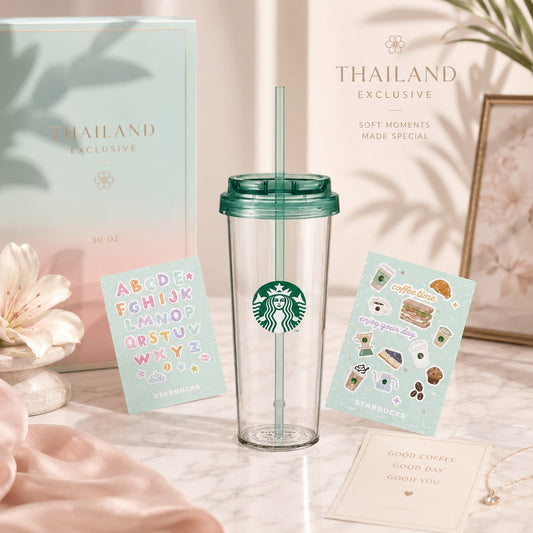 Starbucks Thailand 2026 30oz Clear Plastic Tumbler with Stickers