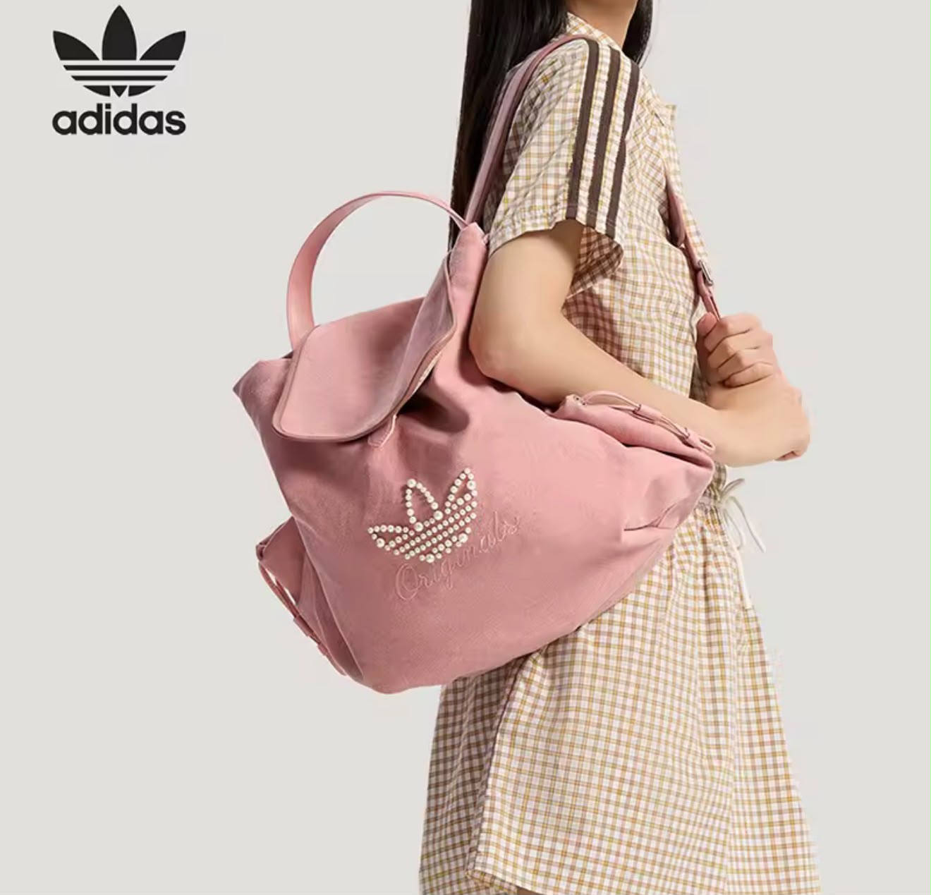 Mochila Adidas China Trefoil para mujer con logotipo de perlas, ligera, para uso diario, escuela, viajes, KW1271