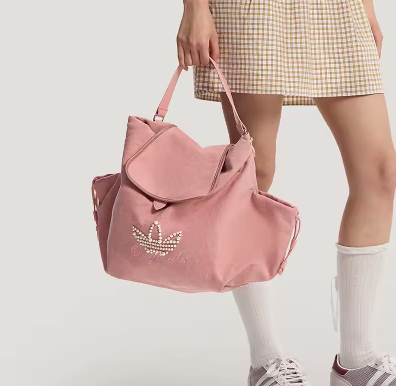 Mochila Adidas China Trefoil para mujer con logotipo de perlas, ligera, para uso diario, escuela, viajes, KW1271