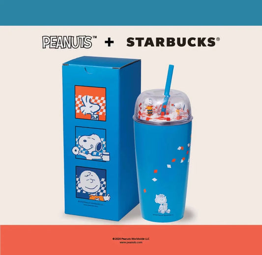 Vaso Domo azul de Acero inoxidable con popote Starbucks X Peanuts 2024