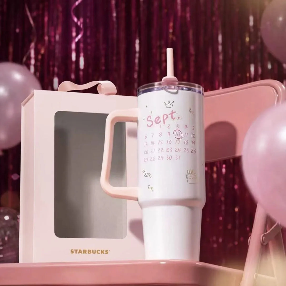 Termo de cumpleaños de acero inoxidable con popote Starbucks 2026 China Happy Birthday White 31oz
