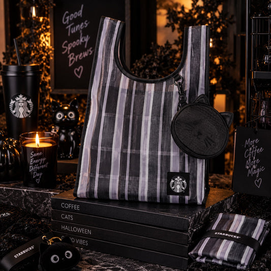 Starbucks Taiwan 2026 Halloween Black Cat Striped Mesh Portable Storage Bag