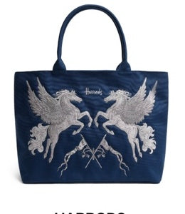 Harrods Canvas Embroidered Tote Bag | Navy