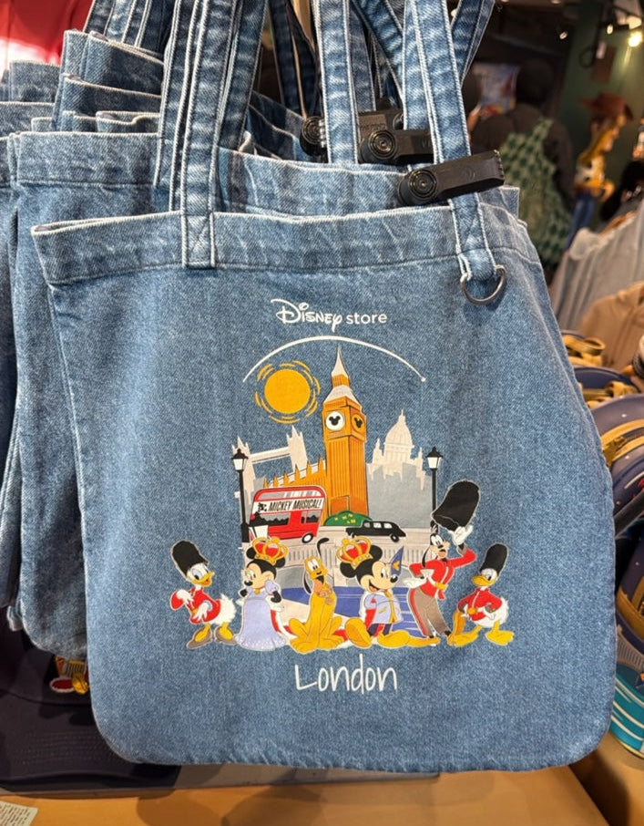 Disney Store London denim tote bag with Mickey and friends